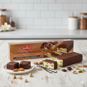 Turrón de pistacho y almendra cubierto de Chocolate